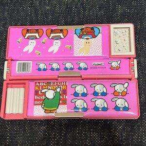 Flomo® Pencil Case, Double-Sided Multi-Compartment, Pink Bunny, Vintage 1980s
